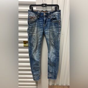 $220 Mens Rock Revival Jeans "Marcin" Leather Inserts Straight 30 X 29 Flaw